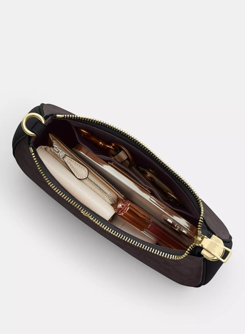 كوتش اوت ليت حقيبة كتف نسائية من Coach Teri مصنوعة من قماش مميز، حقيبة يد نسائية، حقيبة هوبو نسائية، حقيبة توت نسائية، حقيبة سفر نسائية، لون الجوز الأسود 24 سم - Image 5